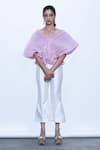 SHRIYA SOM_Pink Organza V Neck Pleated Top  _Online_at_Aza_Fashions