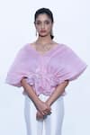 Buy_SHRIYA SOM_Pink Organza V Neck Pleated Top  _at_Aza_Fashions