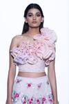 Shriya Som Pink Ruffle One Shoulder Crop Top Online at Aza Fashions Shriya Som_Pink Ruffle One Shoulder Crop Top _Online_at_Aza_Fashions