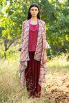 Buy_Rang Swati Vijaivargie_Beige Silk Chanderi Open Jacket And Pant Set _Online_at_Aza_Fashions