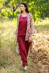 Buy_Rang Swati Vijaivargie_Beige Silk Chanderi Open Jacket And Pant Set _at_Aza_Fashions