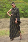 Lotus Sutr_Black Woven Silk Embroidery Round Asymmetric Dress  _Online_at_Aza_Fashions