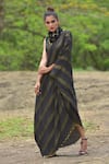 Shop_Lotus Sutr_Black Woven Silk Embroidery Round Asymmetric Dress  _Online_at_Aza_Fashions