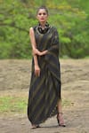 Buy_Lotus Sutr_Black Woven Silk Embroidery Round Asymmetric Dress  _at_Aza_Fashions