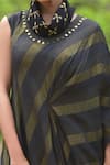 Lotus Sutr_Black Woven Silk Embroidery Round Asymmetric Dress  _at_Aza_Fashions