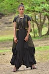 Shop_Lotus Sutr_Black Woven Silk Embroidery Round Asymmetric Dress  _at_Aza_Fashions