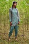 Buy_Incheetape_Green Silk Chanderi Round Embroidered Short Tunic And Dhoti Pant Set_at_Aza_Fashions