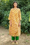 Buy_Rang Swati Vijaivargie_Yellow Silk Chanderi Round Kurta And Pant Set _at_Aza_Fashions