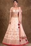 Buy_Aariyana Couture_Peach Tafetta And Malmal Sweetheart Neck Embroidered Lehenga Set _at_Aza_Fashions