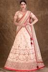 Shop_Aariyana Couture_Peach Tafetta And Malmal Sweetheart Neck Embroidered Lehenga Set _Online_at_Aza_Fashions