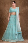 Buy_Aariyana Couture_Blue Tafetta And Malmal Sweetheart Neck Embroidered Lehenga Set _at_Aza_Fashions