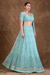 Aariyana Couture_Blue Tafetta And Malmal Sweetheart Neck Embroidered Lehenga Set _Online_at_Aza_Fashions