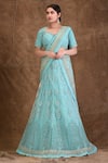 Shop_Aariyana Couture_Blue Tafetta And Malmal Sweetheart Neck Embroidered Lehenga Set _Online_at_Aza_Fashions