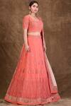 Ariyana Couture_Coral Tafetta Square Neck Embroidered Lehenga Set For Women_Online_at_Aza_Fashions