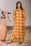 Buy_Linen Bloom_Yellow Pure Linen Embroidery Round Checks Tunic _at_Aza_Fashions