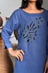 Buy_Linen Bloom_Blue Pure Linen Boat Embroidered Tunic _Online_at_Aza_Fashions