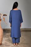 Shop_Linen Bloom_Blue Pure Linen Boat Embroidered Tunic _at_Aza_Fashions