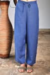 Linen Bloom_Blue Pure Linen Pants _Online_at_Aza_Fashions