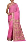 Buy_Nazaakat by Samara Singh_Pink Banarasi Cotton Georgette Silk Pure Saree_at_Aza_Fashions