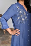 Shop_Linen Bloom_Blue Pure Linen Embroidery Notched Hand Tunic _at_Aza_Fashions