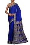 Buy_Nazaakat by Samara Singh_Blue Banarasi Cotton Georgette Silk Pure Saree_at_Aza_Fashions