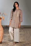 Linen Bloom_Beige Pure Linen Embroidery Notched Tunic _Online_at_Aza_Fashions