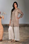 Buy_Linen Bloom_Beige Pure Linen Embroidery Notched Tunic _Online_at_Aza_Fashions