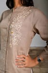 Shop_Linen Bloom_Beige Pure Linen Embroidery Notched Tunic _Online_at_Aza_Fashions