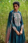 Shop_Incheetape_Blue Organza Round Linen Silk Kurta Lehenga Set _at_Aza_Fashions