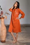 Linen Bloom_Orange Pure Linen Embroidery Round Tunic _Online_at_Aza_Fashions