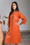 Buy_Linen Bloom_Orange Pure Linen Embroidery Round Tunic _at_Aza_Fashions