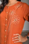 Linen Bloom_Orange Pure Linen Embroidery Round Tunic _at_Aza_Fashions