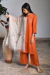 Buy_Linen Bloom_Orange Pure Linen Embroidery Round Tunic _Online_at_Aza_Fashions