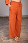 Linen Bloom_Orange Pure Linen Pant _Online_at_Aza_Fashions