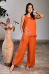 Buy_Linen Bloom_Orange Pure Linen Pant _at_Aza_Fashions