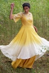 Buy_Incheetape_Yellow Organza Round Linen Silk Kurta And Palazzo Set _at_Aza_Fashions