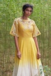 Incheetape_Yellow Organza Round Linen Silk Kurta And Palazzo Set _Online_at_Aza_Fashions