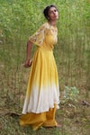 Buy_Incheetape_Yellow Organza Round Linen Silk Kurta And Palazzo Set _Online_at_Aza_Fashions