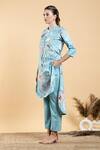 Shop_Divi By Sonal Khandelwal_Sky Blue Cotton Round Neck Nelumbo Printed Straight Fit Tunic And Pant Set _Online_at_Aza_Fashions