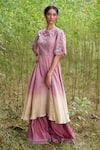 Buy_Incheetape_Pink Organza Round Linen Silk Kurta And Palazzo Set _at_Aza_Fashions