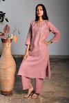 Buy_Linen Bloom_Pink Pure Linen Embroidery Round Tunic _at_Aza_Fashions