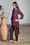 Buy_Linen Bloom_Purple Pure Linen Embroidery Round Tunic _Online_at_Aza_Fashions