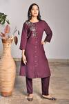 Buy_Linen Bloom_Purple Pure Linen Embroidery Round Tunic _Online_at_Aza_Fashions