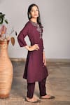 Linen Bloom_Purple Pure Linen Embroidery Round Tunic _Online_at_Aza_Fashions