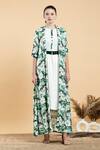 Divi By Sonal Khandelwal_Green Modal, Satin Round Neck Wild Apple Print Cape And Dress Set _Online_at_Aza_Fashions