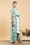 Shop_Divi By Sonal Khandelwal_Green Modal, Satin Round Neck Wild Apple Print Cape And Dress Set _Online_at_Aza_Fashions