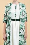 Divi By Sonal Khandelwal_Green Modal, Satin Round Neck Wild Apple Print Cape And Dress Set _at_Aza_Fashions