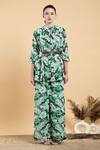 Divi By Sonal Khandelwal_Green Bamboo, Georgette Bandeau Neck Wild Apple Print Top And Palazzo Set _Online_at_Aza_Fashions
