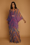 Buy_k-anshika_Multi Color Georgette V Neck Printed Kaftan _at_Aza_Fashions