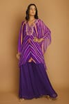 Buy_k-anshika_Purple Georgette V Neck Printed Kaftan And Palazzo Set _at_Aza_Fashions